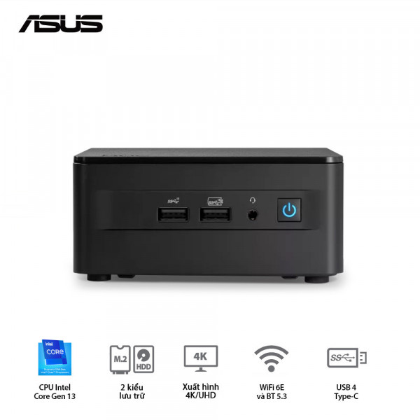 MÁY TÍNH ĐÊ BÀN PC MINI ASUS NUC13ANH/i3-1315U/2xDR4-3200 /M2 ,SATA/2xHDMI/2xTB/WIFI6/nOS/VESA/ĐEN (RNUC13ANHI300000I)