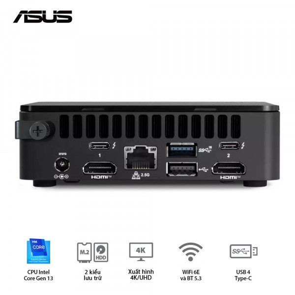 MÁY TÍNH ĐÊ BÀN PC MINI ASUS NUC13ANH/i3-1315U/2xDR4-3200 /M2 ,SATA/2xHDMI/2xTB/WIFI6/nOS/VESA/ĐEN (RNUC13ANHI300000I)