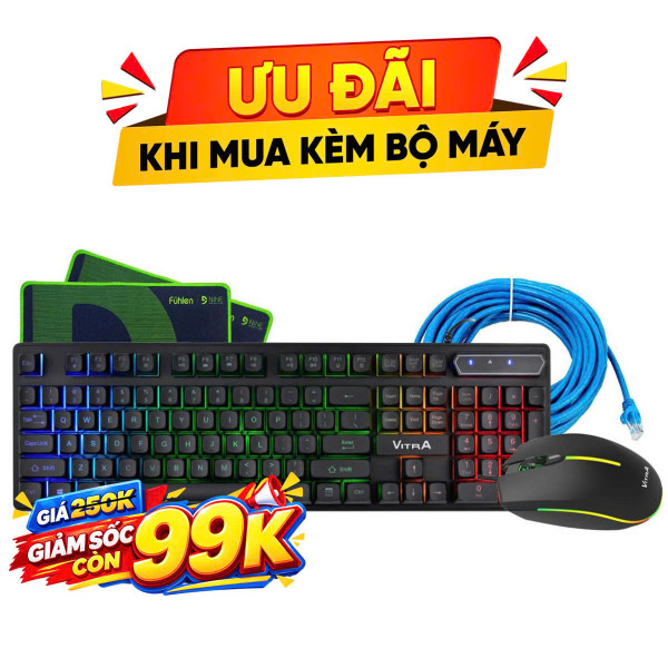 COMBO Phím VITRA LK06, Chuột VITRA LM06 LED RGB, BÀN DI FUHLEN, DÂY MẠNG 5M