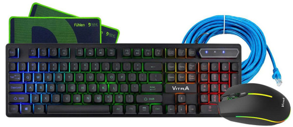 COMBO Phím AULA AK105 ĐEN, Chuột LECCO M1102, BÀN DI FUHLEN, DÂY MẠNG 5M