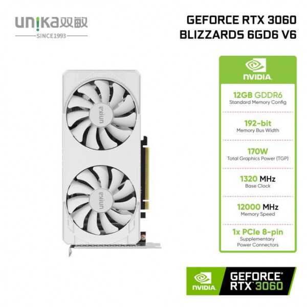 VGA UNIKA GEFORCE RTX 3060 BLIZZARDS 12GD6 V6 DDR6 WHITE