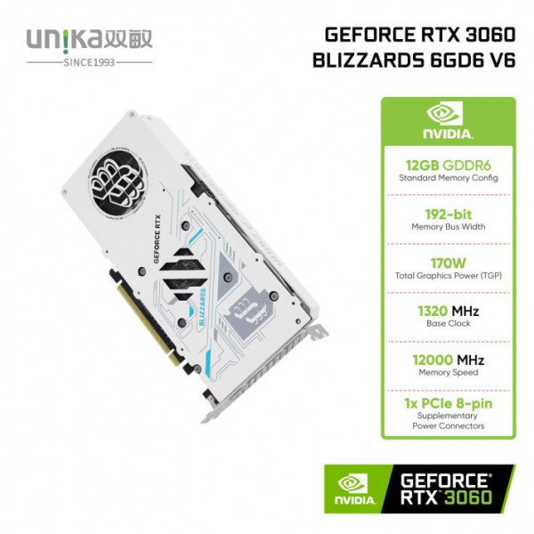 VGA UNIKA GEFORCE RTX 3060 BLIZZARDS 12GD6 V6 DDR6 WHITE