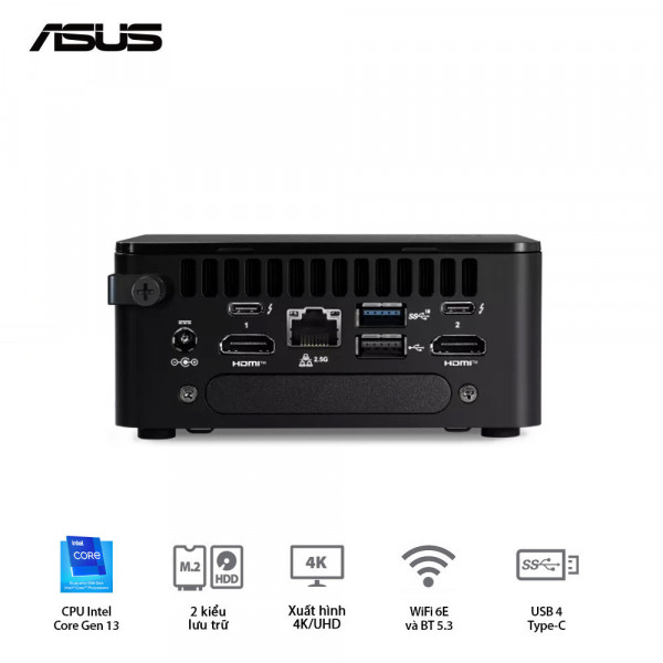 Bộ Mini PC ASUS Intel NUC13 PRO Tall RNUC13ANHI5 (i5-1340P/ 2xDDR4-3200 / 3xNVMe, SATA/ 2x HDMI 2.1/2x DP 1.4a/ VESA MOUNT)