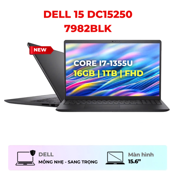 LAPTOP DELL DC15250-7982BLK (I7-1355U, 16GB DDR4, 1TB NVME, 15.6' FHD TOUCH, WIN 11, BLACK