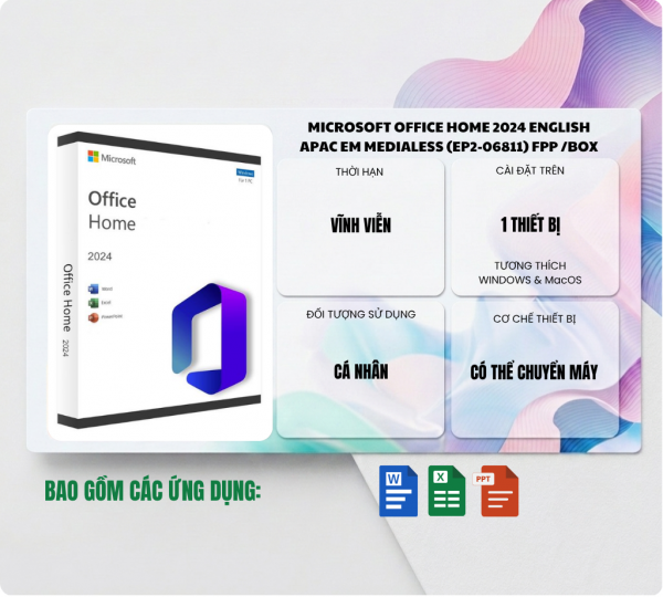 PHẦN MỀM MICROSOFT OFFICE HOME 2024 ENGLISH APAC EM MEDIALESS (EP2-06811) FPP /BOX