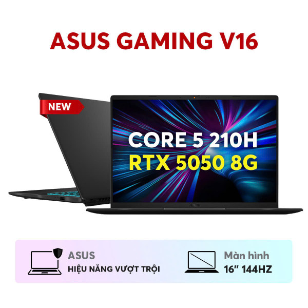 LAPTOP ASUS GAMING V16 V3607VH-RP084W (CORE™ 5 210H | 16GB | 512GB | RTX 5050 | 16INCH WUXGA 144HZ | WIN 11 | ĐEN)