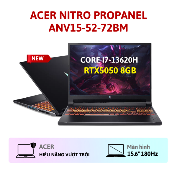 Laptop Acer Gaming Nitro ProPanel ANV15-52-72BM NH.QZ9SV.004 (Intel Core i7-13620H | RTX 5050 | 15.6' FHD IPS 180Hz 100% sRGB | Win 11 | Đen)