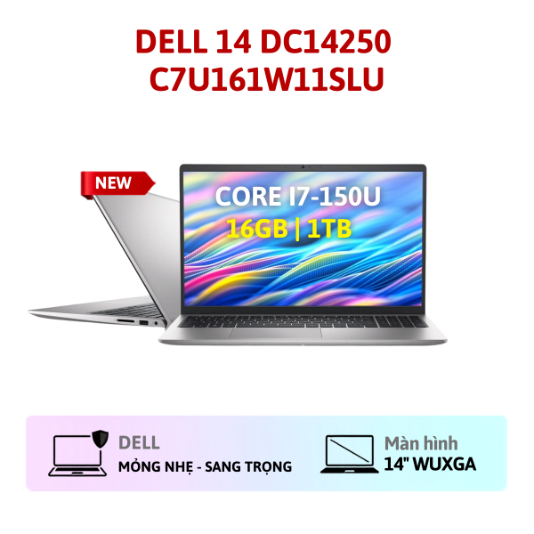 Laptop Dell 14 DC14250 C7U161W11SLU (Intel Core i7-150U | 16GB | 1TB | Intel Graphics | 14' 1920×1200 | Win 11 | Office | Bạc)
