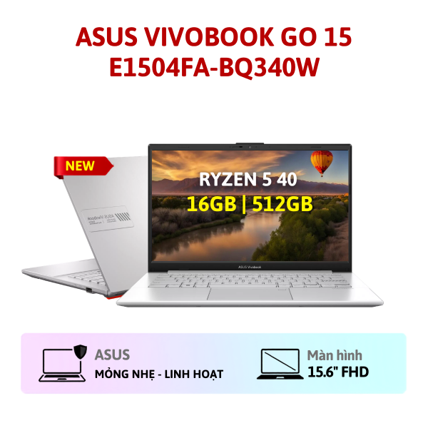 Laptop ASUS Vivobook Go 15 E1504FA-BQ340W (Ryzen 5 40 | 16GB | 512GB | AMD Radeon | 15.6 inch FHD | Win 11 | Bạc)