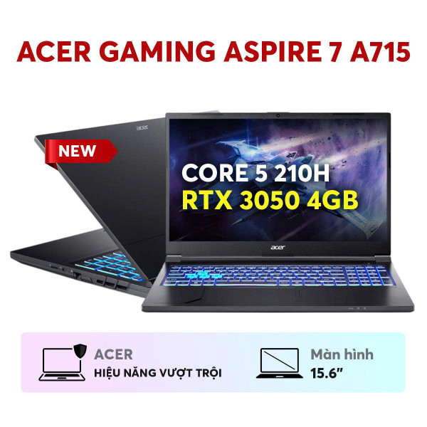 ACER GAMING ASPIRE 7 A715-59G-59RD NH.DXUSV.001 (CORE™ 5 210H | 16GB | 512GB | RTX 3050 4GB | 15.6 INCH FHD 144HZ | WIN 11 | ĐEN)