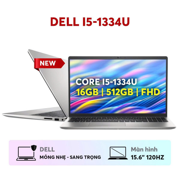 LAPTOP DELL 15 DC15250, I5-1334U, 16GB DDR5, 512GB SSD, INTEL GRAPHICS, 15.6 INCH FHD, 3C 41WH, AX+BT, OFFICEHS24+365, MCAFEE LS, WIN 11 HOME, BẠC (PLATINUM SILVER)