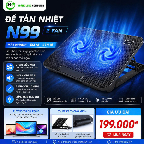 ĐẾ TẢN NHIỆT COOL N99-2FAN SIÊU MÁT CÓ NÂNG HẠ