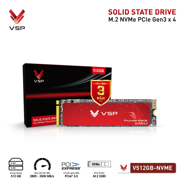SSD NVME VSP V512GB (ĐỌC 3500MB/S GHI 2800MB/S) M.2 2280 PCIE GEN3 X4 