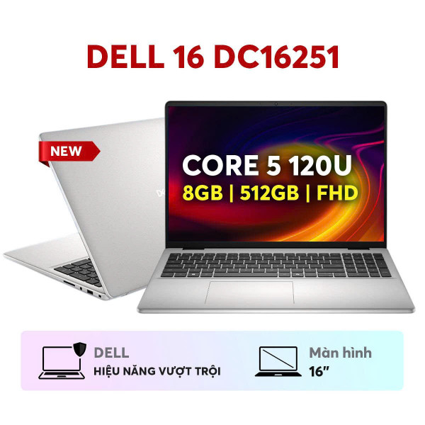 LAPTOP DELL 16  DC16251 (SILVER) CORE 5 120U / 8GB DDR5 / 512GB SSD / 16' FHD+ TOUCH / BACKLIT KB / WIN 11_NK