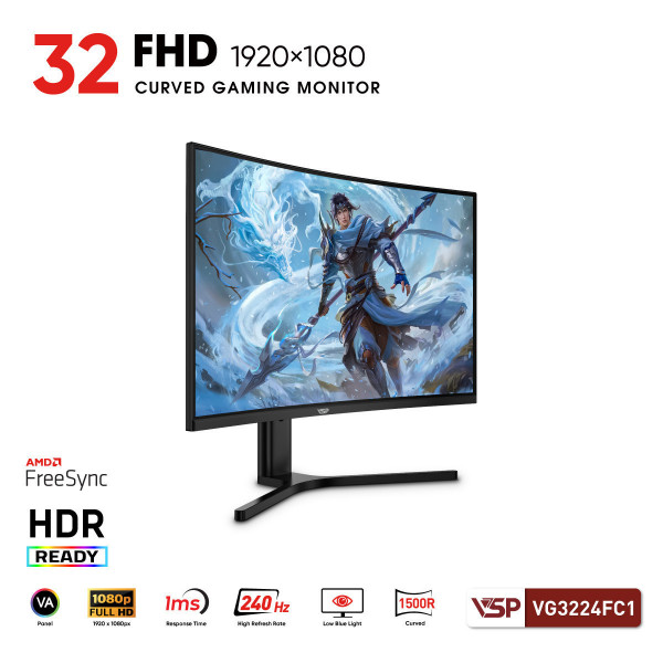 MÀN HÌNH CONG GAMING VSP VG3224FC1 (32INCH / FHD / VA / 240HZ / 1MS / R1500)