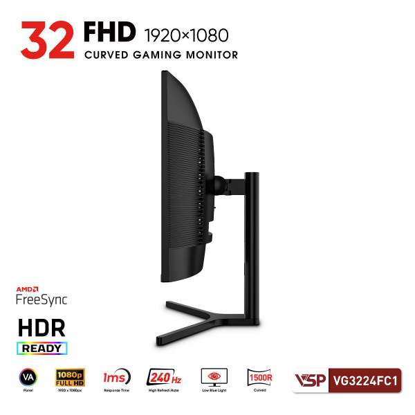 MÀN HÌNH CONG GAMING VSP VG3224FC1 (32INCH / FHD / VA / 240HZ / 1MS / R1500)