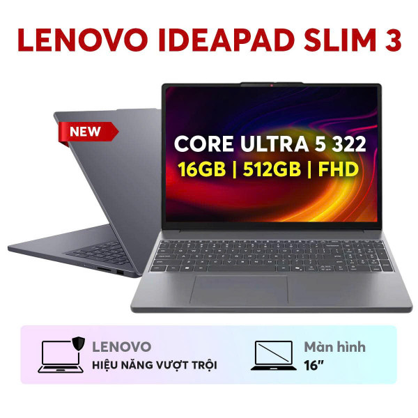 LAPTOP LENOVO IDEAPAD SLIM 3 16IPH11 83US0040VN (INTEL CORE ULTRA 5 322 | 16GB | 512GB | INTEL GRAPHICS | 16 INCH WUXGA IPS | WIN 11 | XÁM)