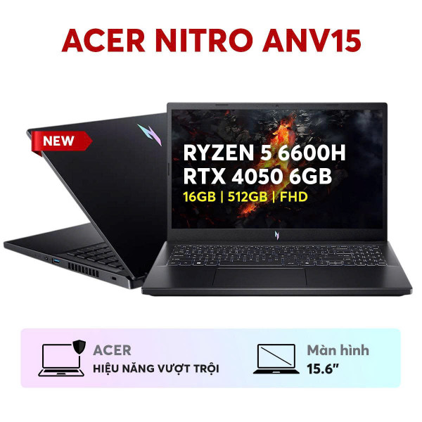 LAPTOP ACER NITRO ANV15-41-R732 NH.QPESV.005 (AMD RYZEN 5 6600H | RTX 4050 6GB | 15.6 INCH FHD | 16GB | 512GB | WINDOWS 11 HOME SL | ĐEN)