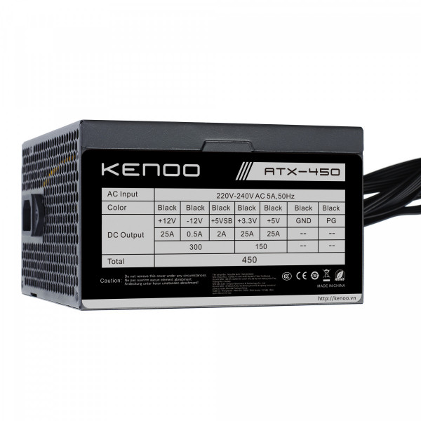 NGUỒN KENOO ATX-450  450W (MÀU ĐEN/ CÁP DẸT)