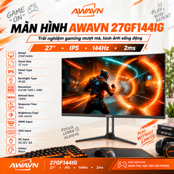MÀN HÌNH AWAVN 27GF144IG (27 INCH/ FHD/ IPS/ 144HZ/ 2MS)