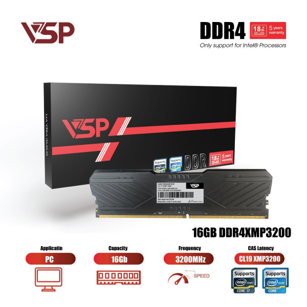 RAM VSP 16GB (1X16GB) BUS 3200 DDR4 CL19 ONLY INTEL (DDR4-16GDDR0164)