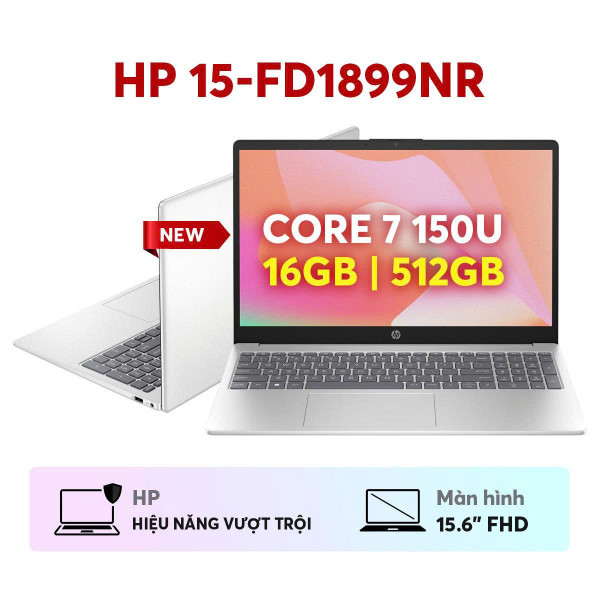 Laptop HP 15-FD1899NR ( Core 7-150U | 16GB | 512GB SSD | 15,6' FHD | WIN 11 HOME BẢN QUYỀN | Màu Bạc