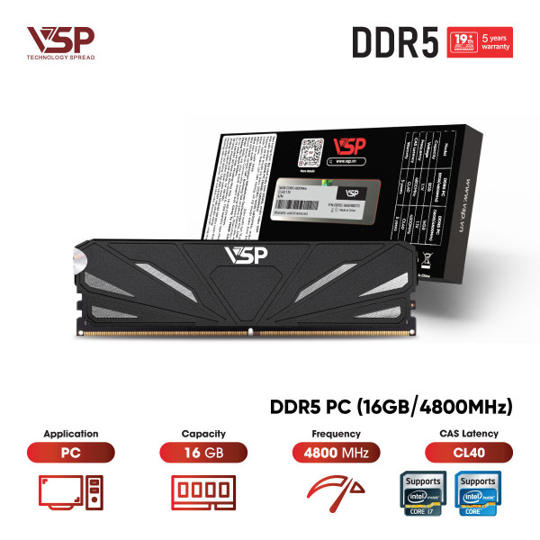 RAM VSP 16GB (1X16GB) BUS 4800MHZ DDR5 TẢN NHIỆT (INTEL)