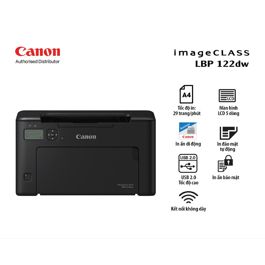 MÁY IN LASER ĐEN TRẮNG CANON LBP122DW (IN ĐẢO MẶT/ A4/ A5/ USB/ LAN/ WIFI) NK