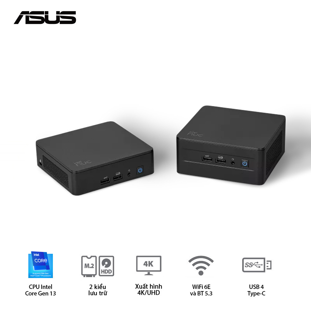 BỘ MINI PC ASUS INTEL NUC13 PRO TALL RNUC13ANHI5 (I5-1340P/ 2XDDR4-3200 / 3XNVME, SATA/ 2X HDMI 2.1/2X DP 1.4A/ VESA MOUNT)